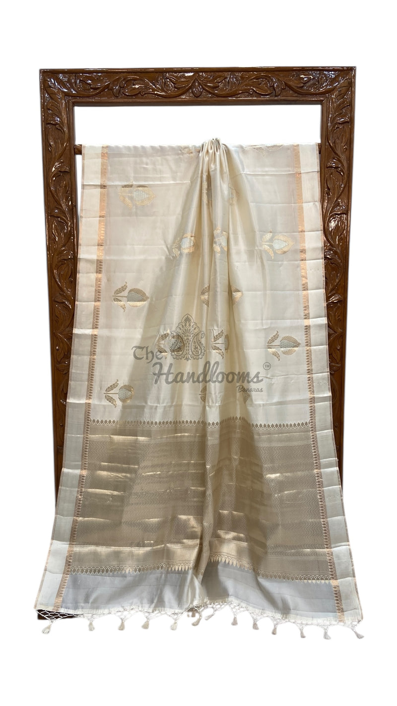 White Pure Mango Silk Banarasi Handloom Saree - The Handlooms