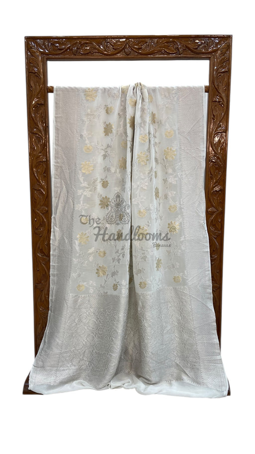 Khaddi Georgette Handloom Banarasi Saree - All Over Sona Roopa Jaal Work - The Handlooms