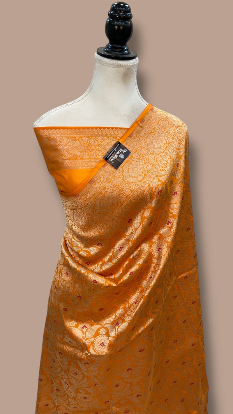 Regal Pure Katan Silk Banarasi Saree – Handwoven Tanchui Brocade with Meenakari Work - The Handlooms