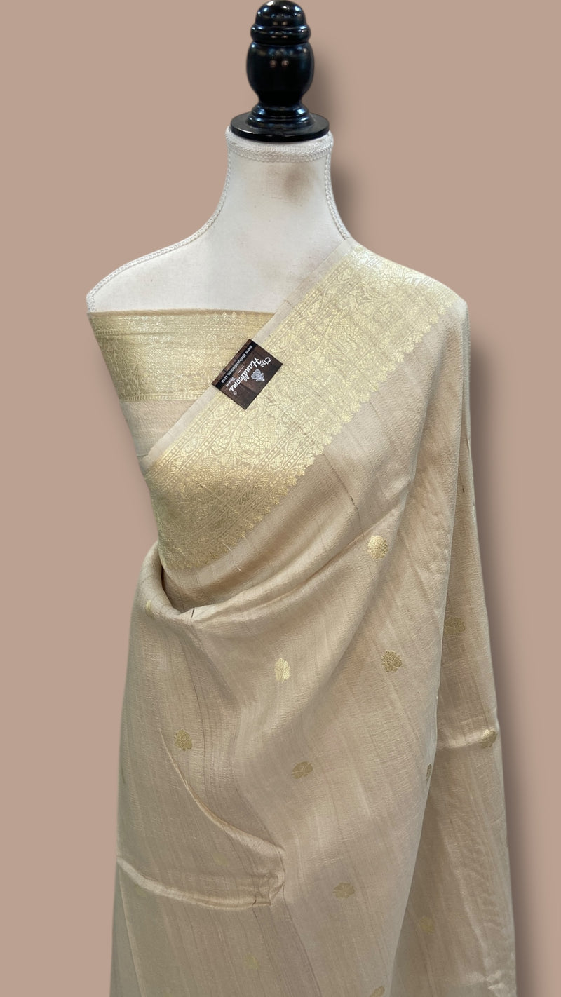 Pure Tussar Silk Handloom Banarasi Saree - Water Zari - The Handlooms
