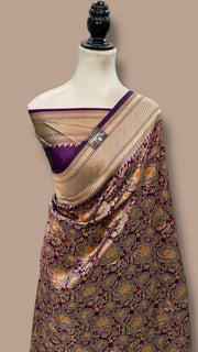 Regal Pure Katan Silk Banarasi Saree – Handwoven Tanchui Brocade with Meenakari Work - The Handlooms