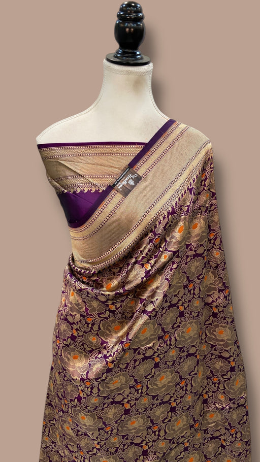Regal Pure Katan Silk Banarasi Saree – Handwoven Tanchui Brocade with Meenakari Work - The Handlooms