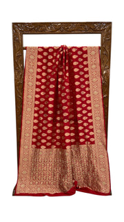 Red Pure Katan Silk Banarasi Handloom Saree - All Over Boota With Zardosi Handwork - The Handlooms