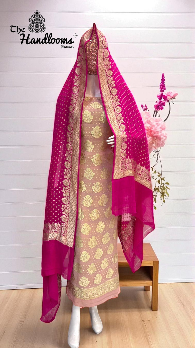 Khaddi Georgette Banarasi Dress material Water Zari - The Handlooms