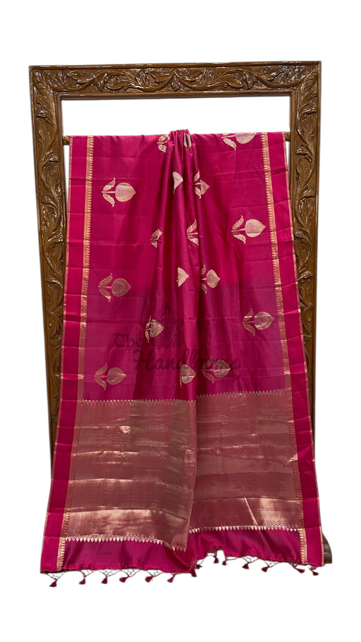 Hot Pink Pure Mango Silk Banarasi Handloom Saree - The Handlooms