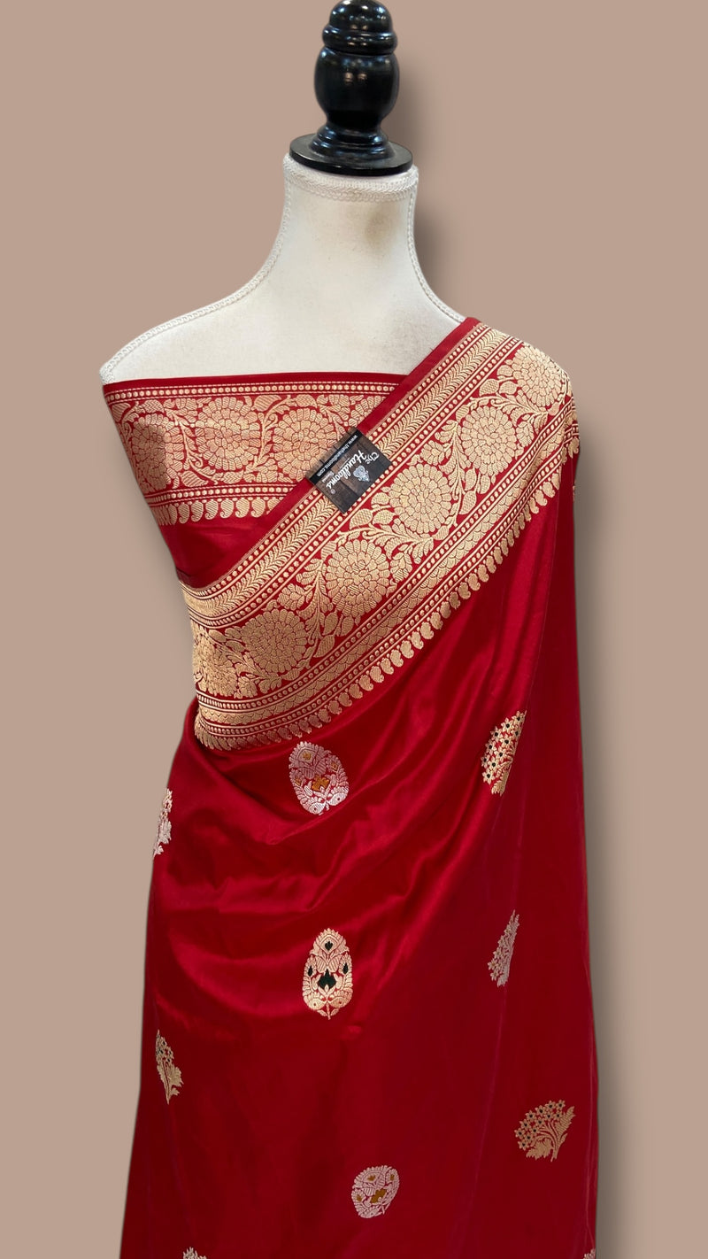 Pure Katan Silk Banarasi Handloom Saree - All Over Kadiyal Boota - The Handlooms