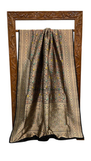 Regal Pure Katan Silk Banarasi Saree – Handwoven Tanchui Brocade with Meenakari Work - The Handlooms