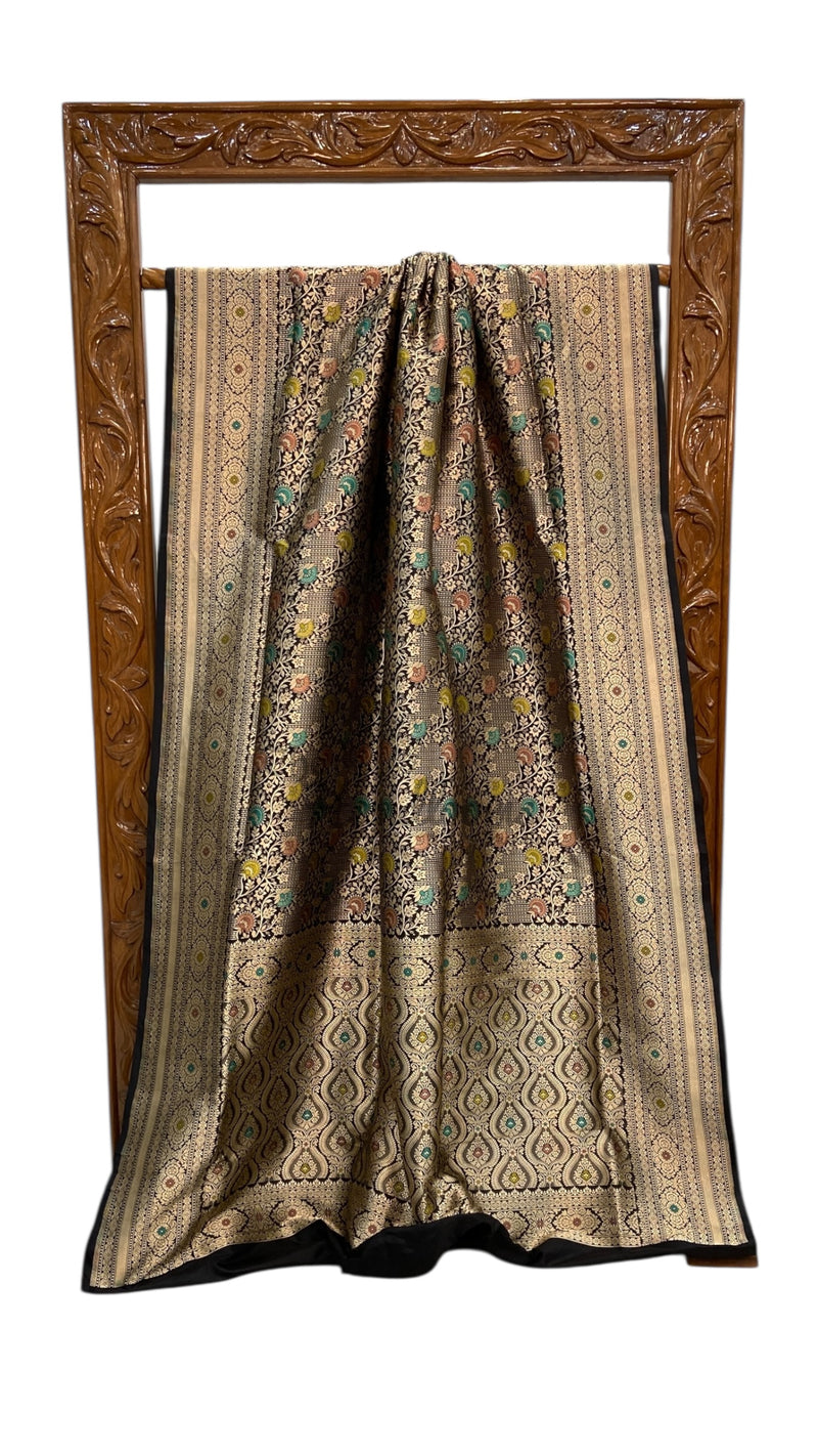 Regal Pure Katan Silk Banarasi Saree – Handwoven Tanchui Brocade with Meenakari Work - The Handlooms