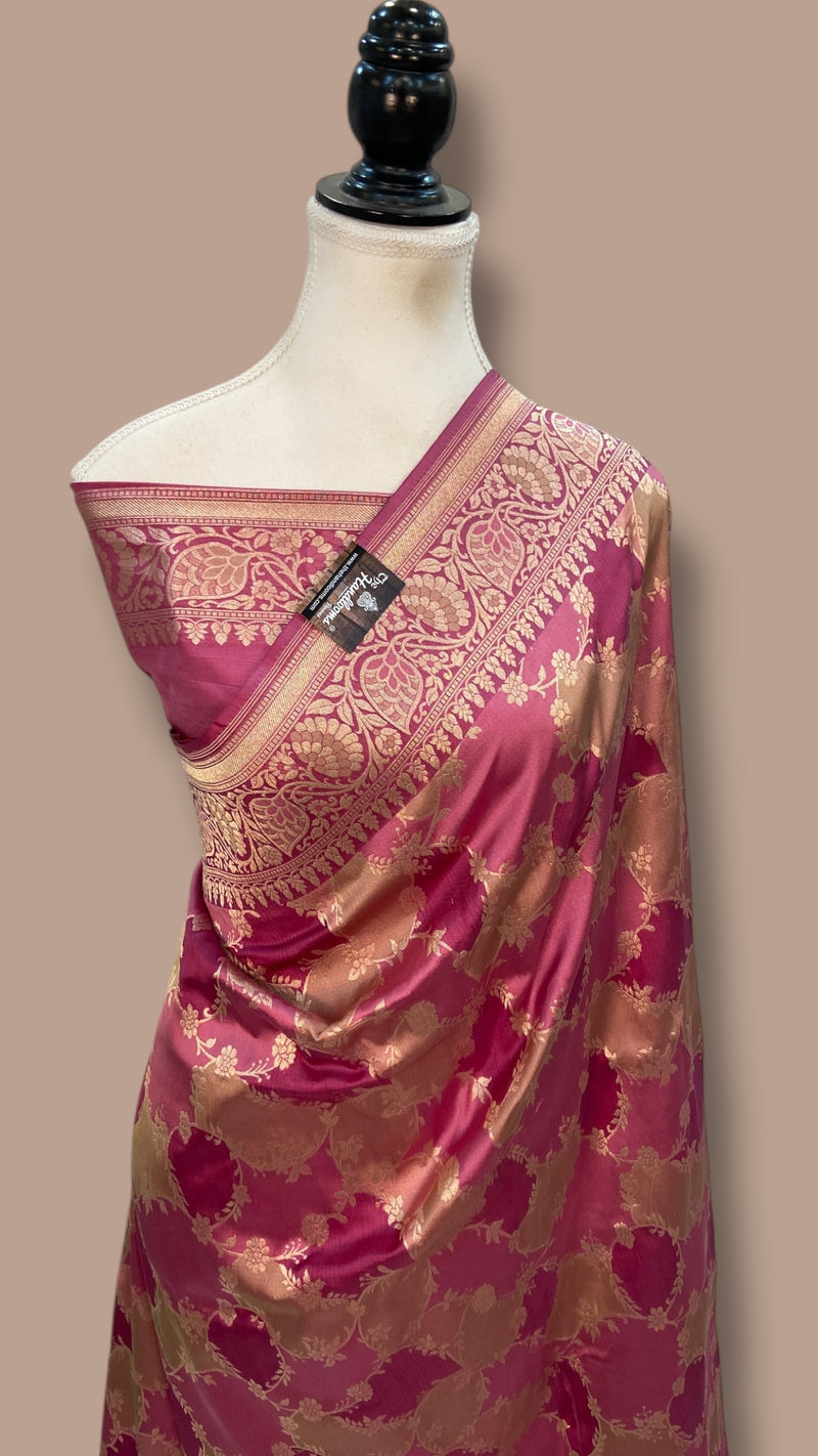 Multicolor Pure Katan Silk Banarasi Handloom Saree - All over Jaal Work With Rangkart