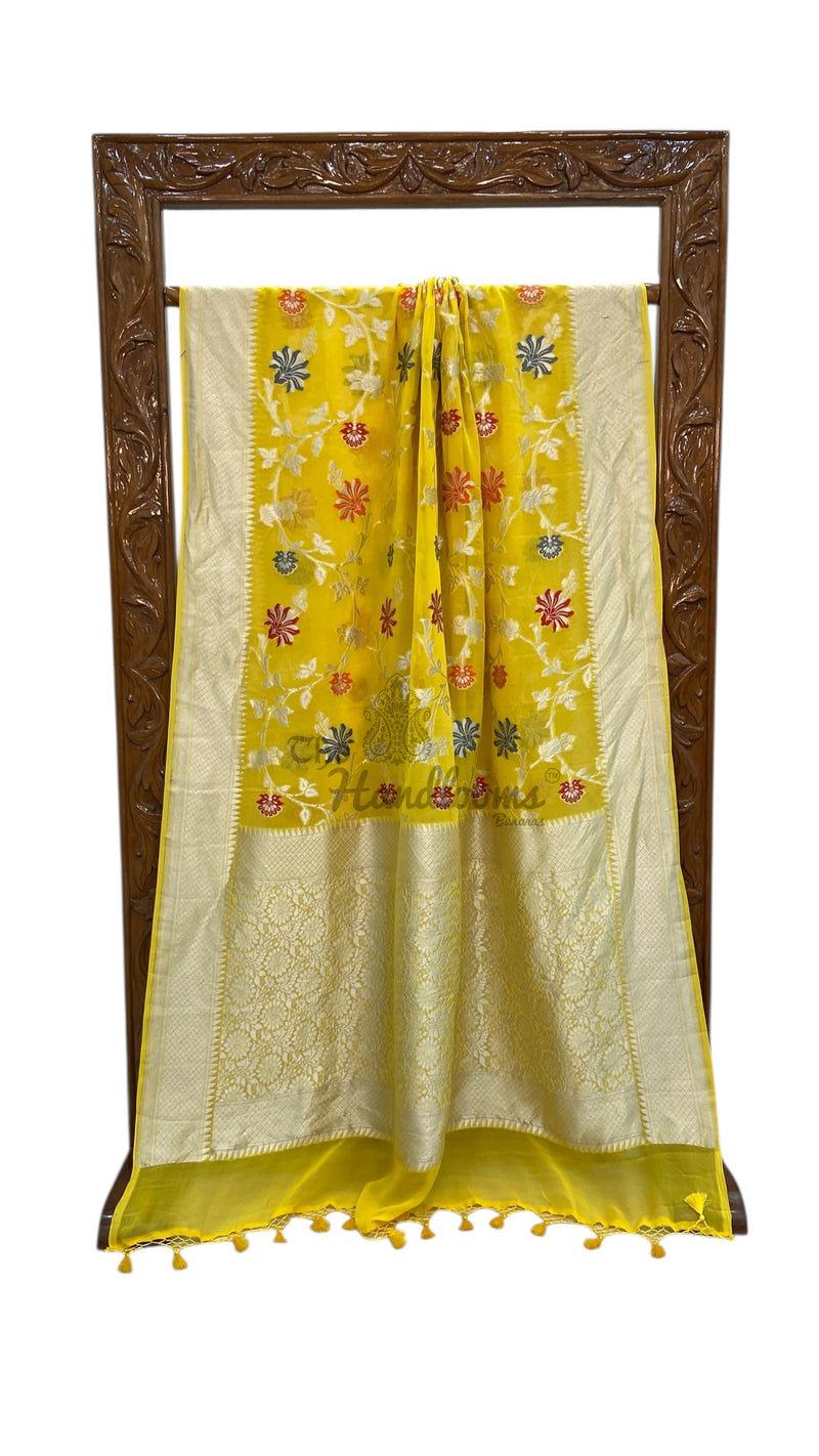 Khaddi Georgette Handloom Banarasi Saree - All Over Sona Roopa Jaal Work