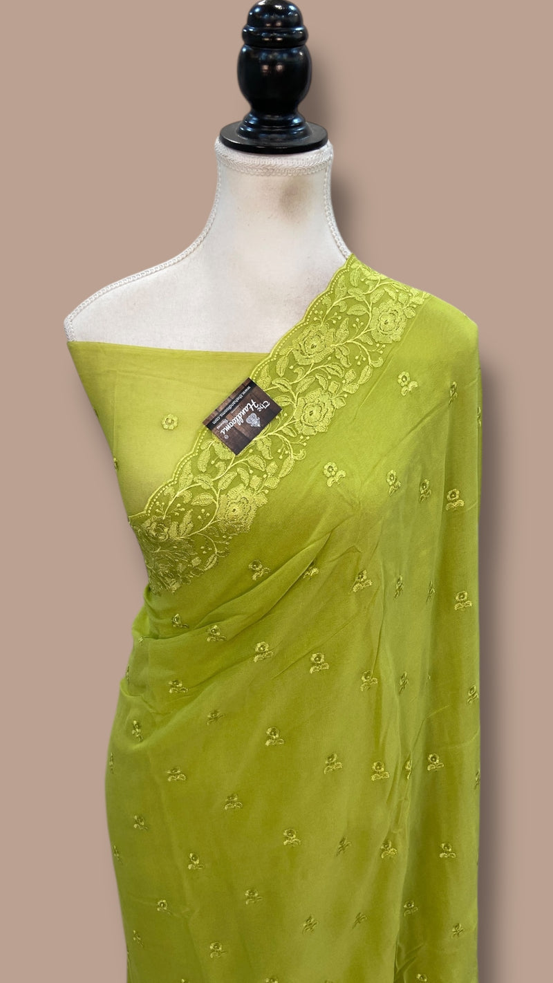 Pure Georgette Chikankari Handloom Banarasi Saree - The Handlooms
