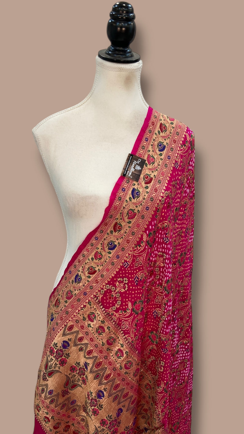 Pure Georgette Banarasi Bandhej Handloom Dupatta - The Handlooms