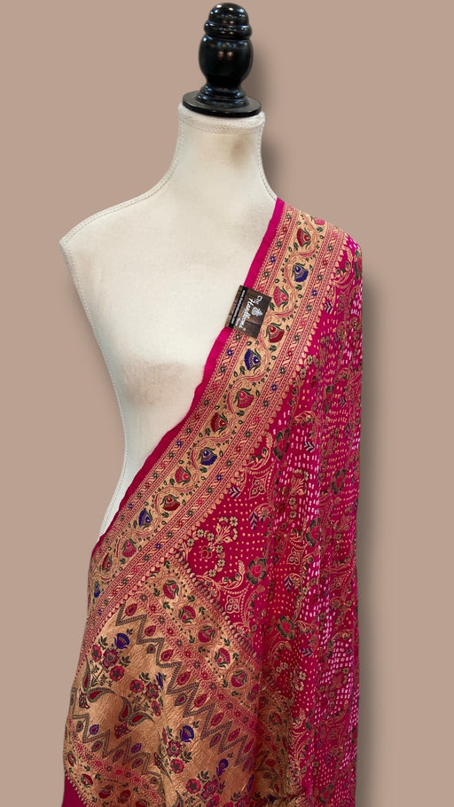 Pure Georgette Banarasi Bandhej Handloom Dupatta - The Handlooms