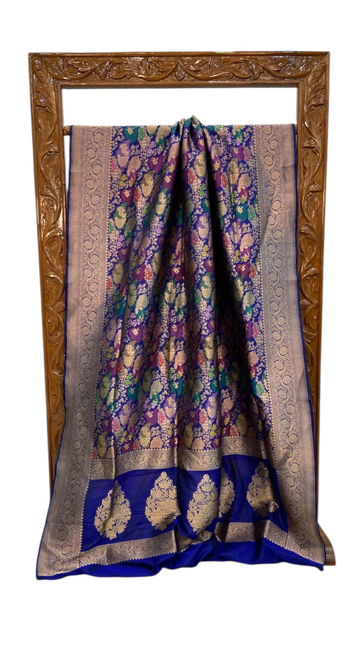 Multicolor Pure Katan Silk Banarasi Handloom Saree - All over Jaal Work With Rangkart - The Handlooms