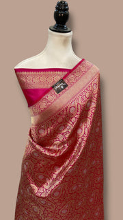 Regal Pure Katan Silk Banarasi Saree – Handwoven Tanchui Brocade with Meenakari Work - The Handlooms