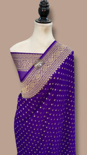 Pure Khaddi Georgette Handloom Banarasi Saree - Gold Zari - The Handlooms