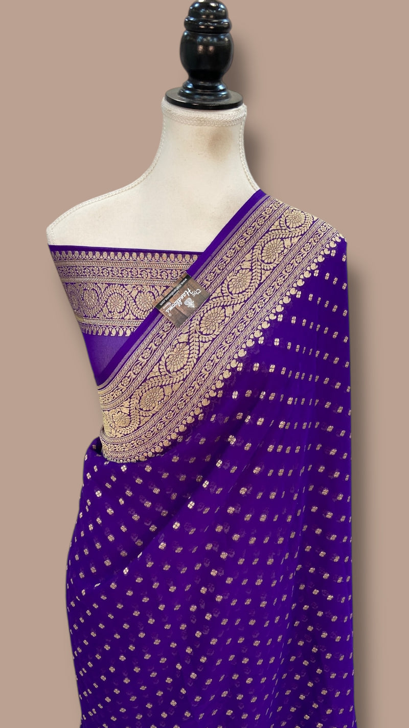 Pure Khaddi Georgette Handloom Banarasi Saree - Gold Zari - The Handlooms