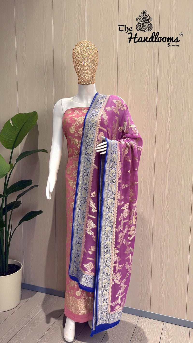 Khaddi Georgette Banarasi Dress material Water Zari - The Handlooms