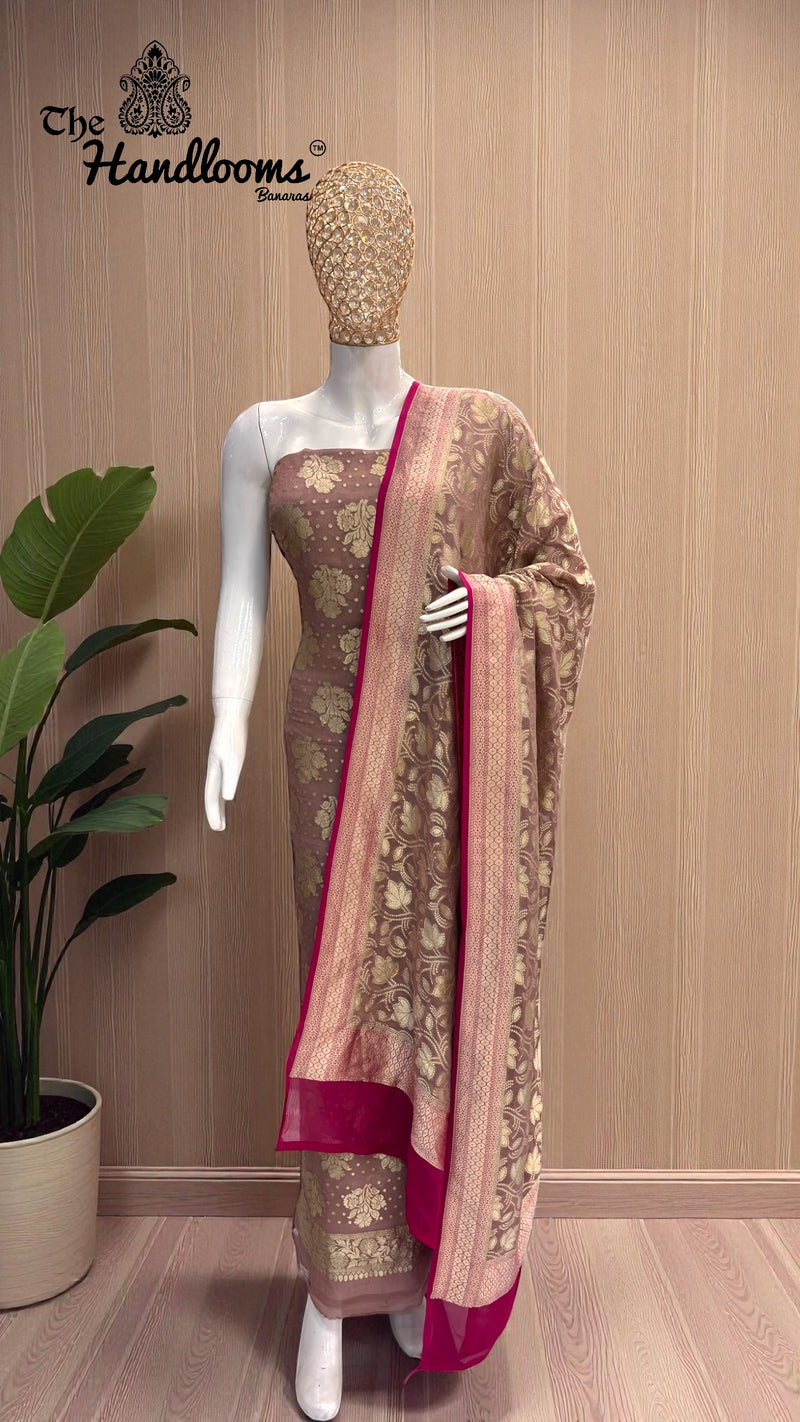 Khaddi Georgette Banarasi Dress material Water Zari - The Handlooms