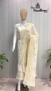Khaddi Georgette Banarasi All Over Sona Roopa Dress Material - The Handlooms