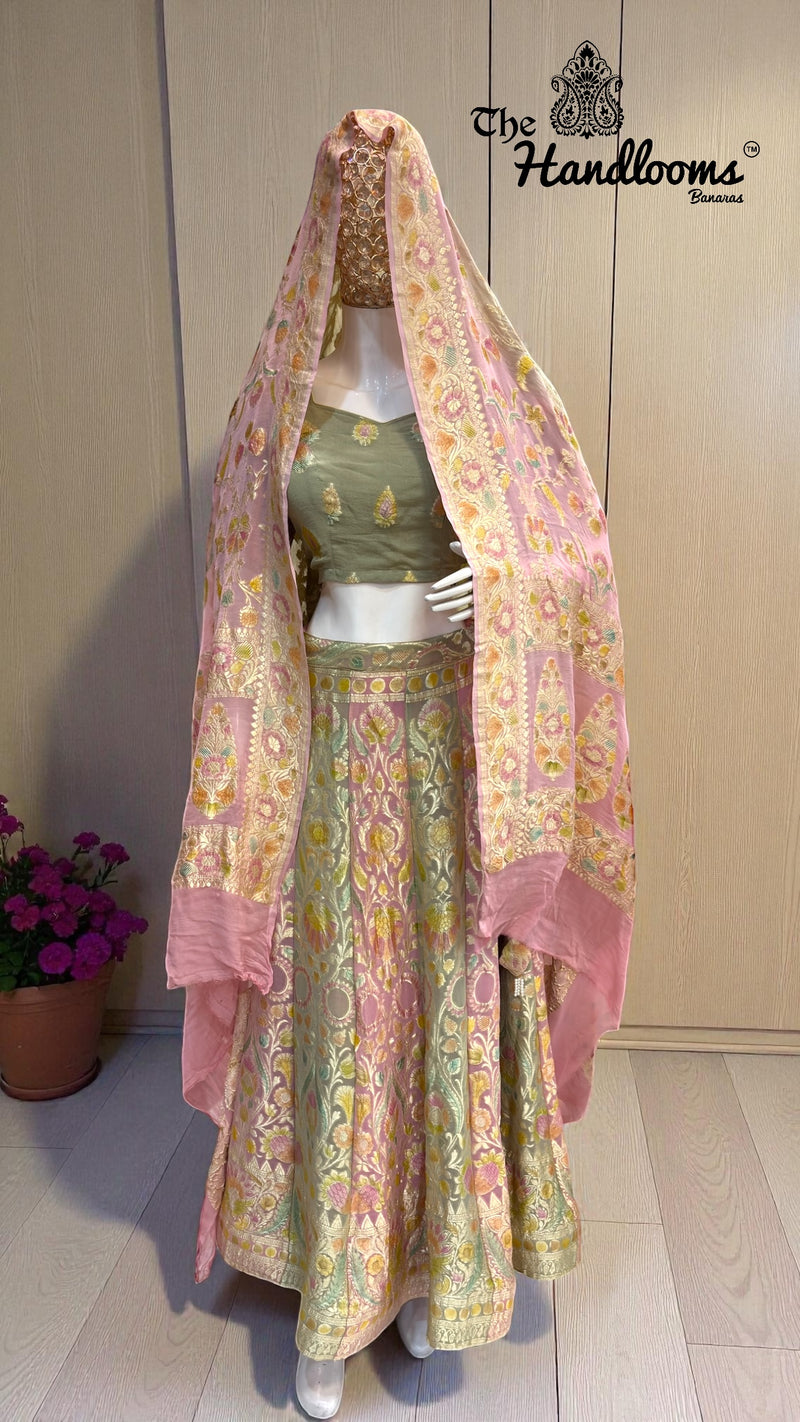 Rangkat Pure Khaddi Georgette Handloom Banarasi Lehenga - The Handlooms