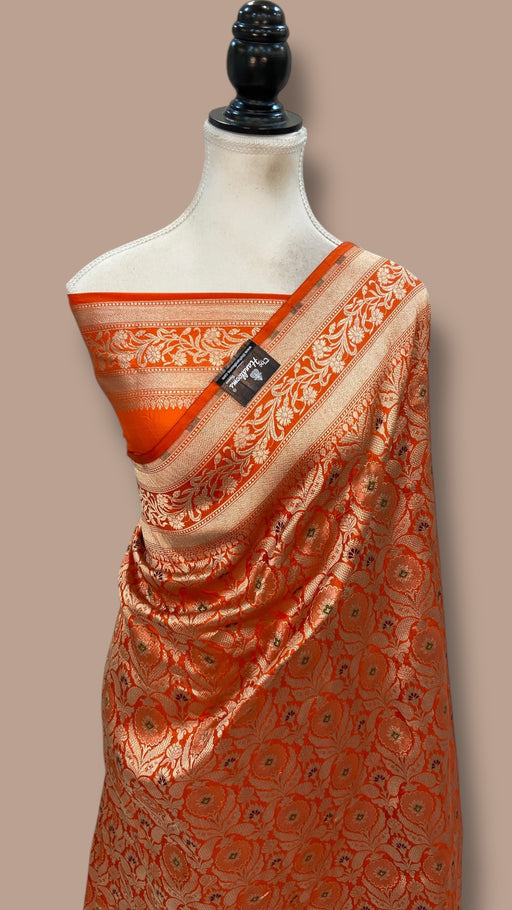 Regal Pure Katan Silk Banarasi Saree – Handwoven Tanchui Brocade with Meenakari Work - The Handlooms