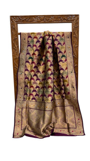 Multicolor Pure Katan Silk Banarasi Handloom Saree - All over Jaal Work With Rangkart - The Handlooms