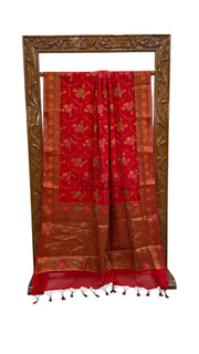 Red Pure Chiffon Khaddi Banarasi Saree - The Handlooms