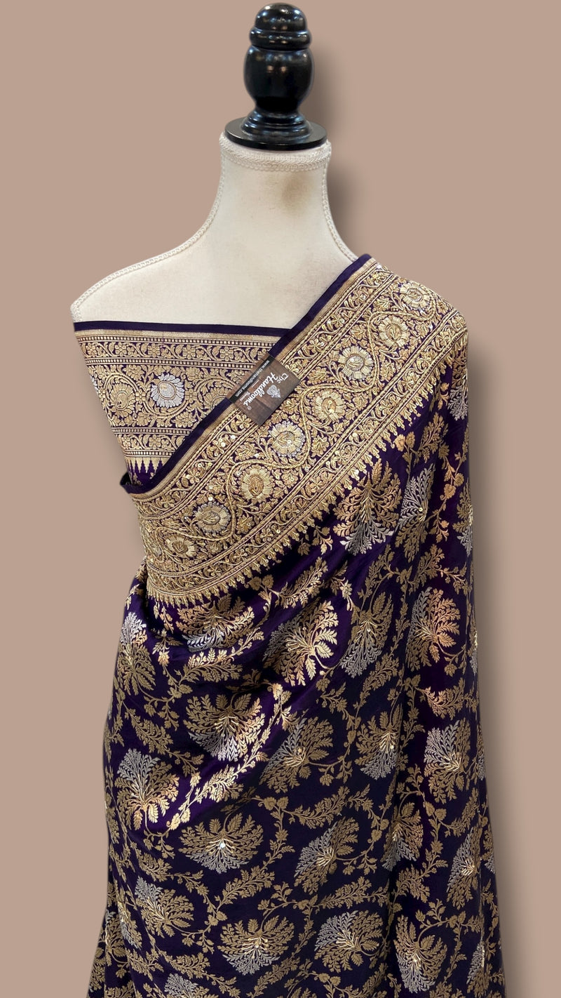 Pure Katan Silk Banarasi Handloom Saree with Zardozi Gota Patti Handwork - The Handlooms