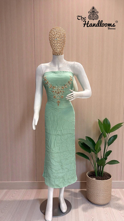 Elegant Silk Dress with– Adorned with Gota Patti, Moti, Katdana & Zardozi Handwork - The Handlooms