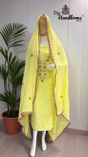 Elegant Silk Dress with– Adorned with Gota Patti, Moti, Katdana & Zardozi Handwork - The Handlooms