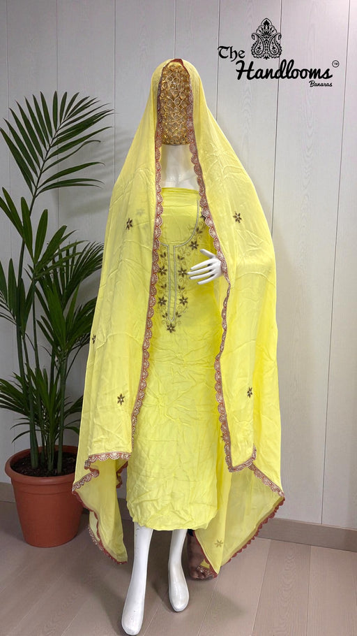 Elegant Silk Dress with– Adorned with Gota Patti, Moti, Katdana & Zardozi Handwork - The Handlooms