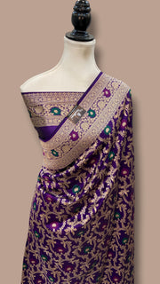 Pure Katan Silk Banarasi Handloom Saree - All over Jaal Work With Meenakari - The Handlooms