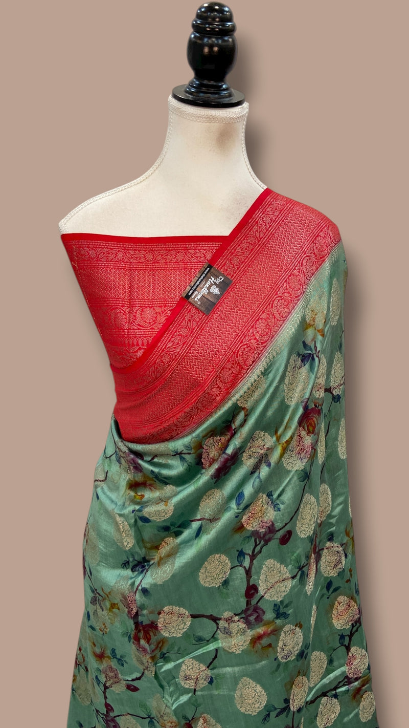 Pure Chiniya Silk Handloom Banarasi Saree Digital Print - The Handlooms