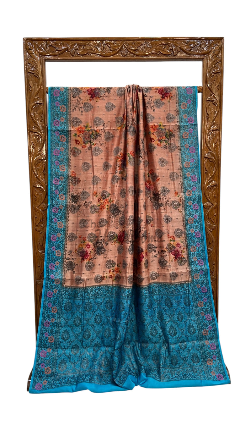 Pure Chiniya Silk Handloom Banarasi Saree Digital Print - The Handlooms