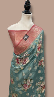 Pure Chiniya Silk Handloom Banarasi Saree Digital Print - The Handlooms