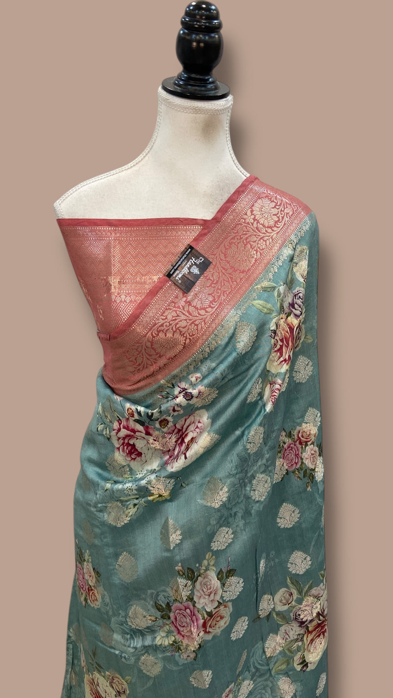 Pure Chiniya Silk Handloom Banarasi Saree Digital Print - The Handlooms