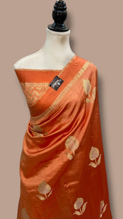 Peach Pure Mango Silk Banarasi Handloom Saree - The Handlooms