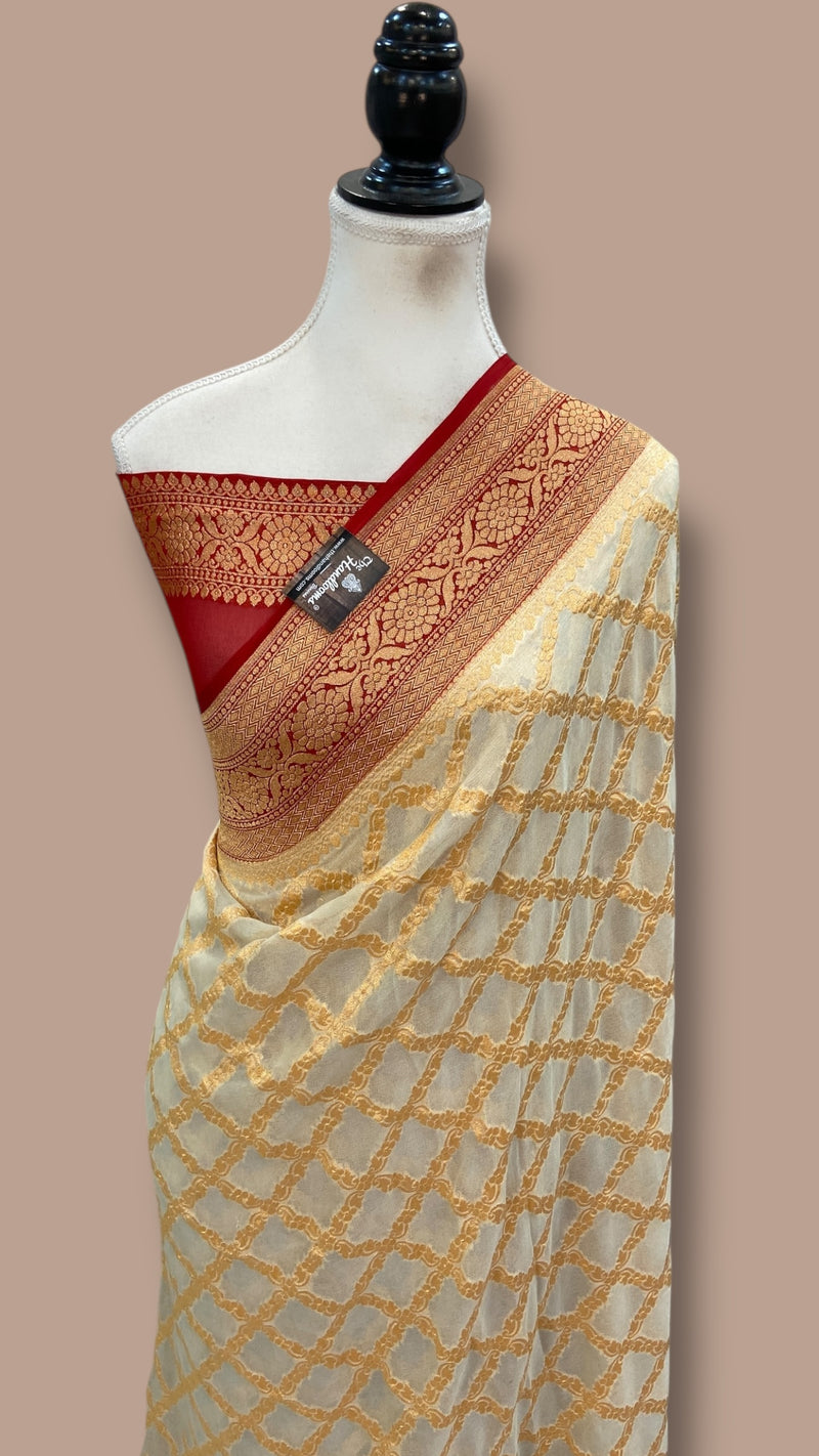 Khaddi Georgette Banarasi Saree - Gold zari - The Handlooms