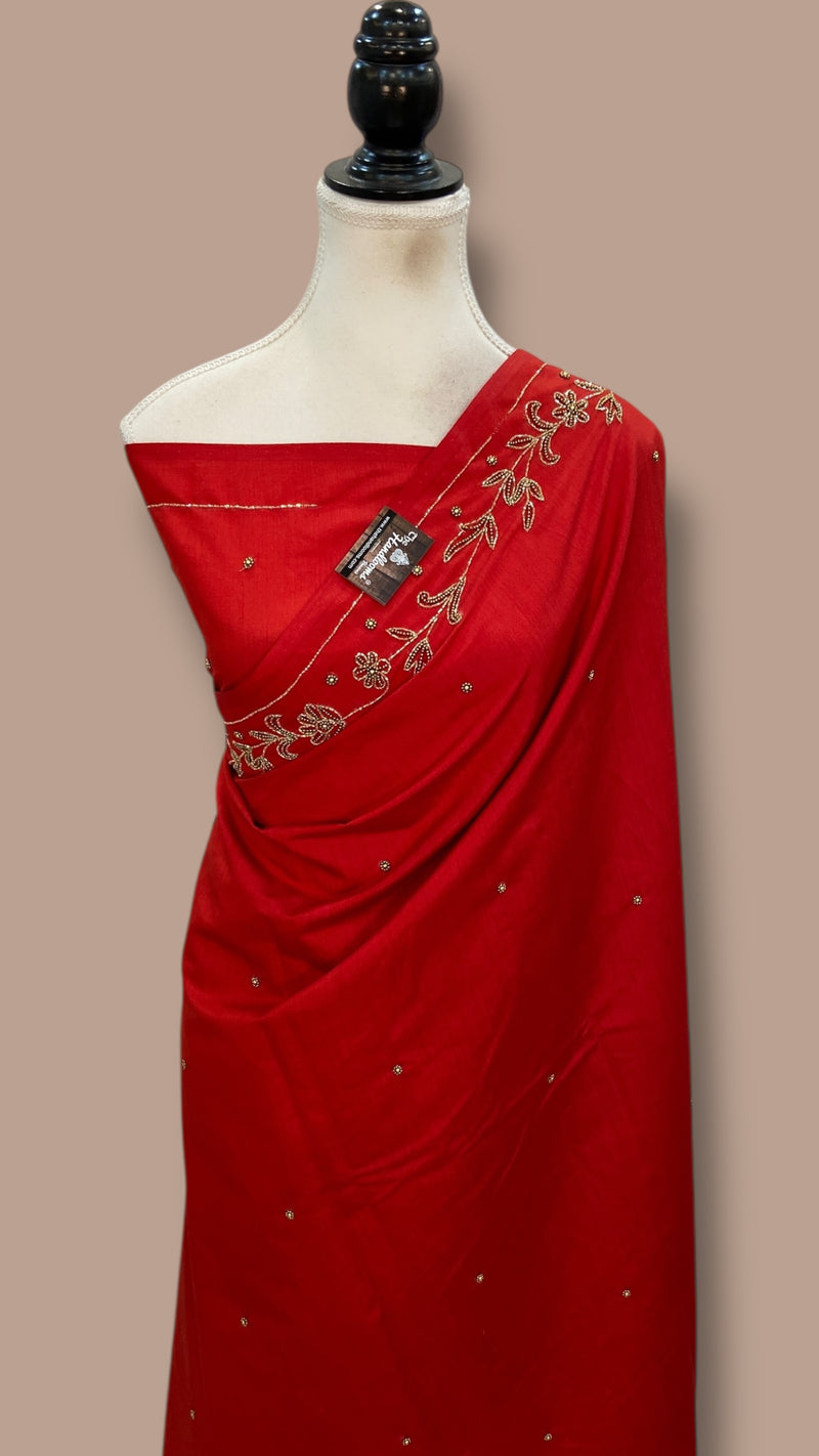 Pure Moonga Silk Handloom Banarasi Saree With Handwork - The Handlooms