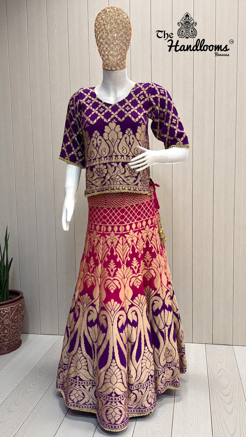 Pure Khaddi Georgette Bandhani Handloom Banarasi Lehenga - The Handlooms