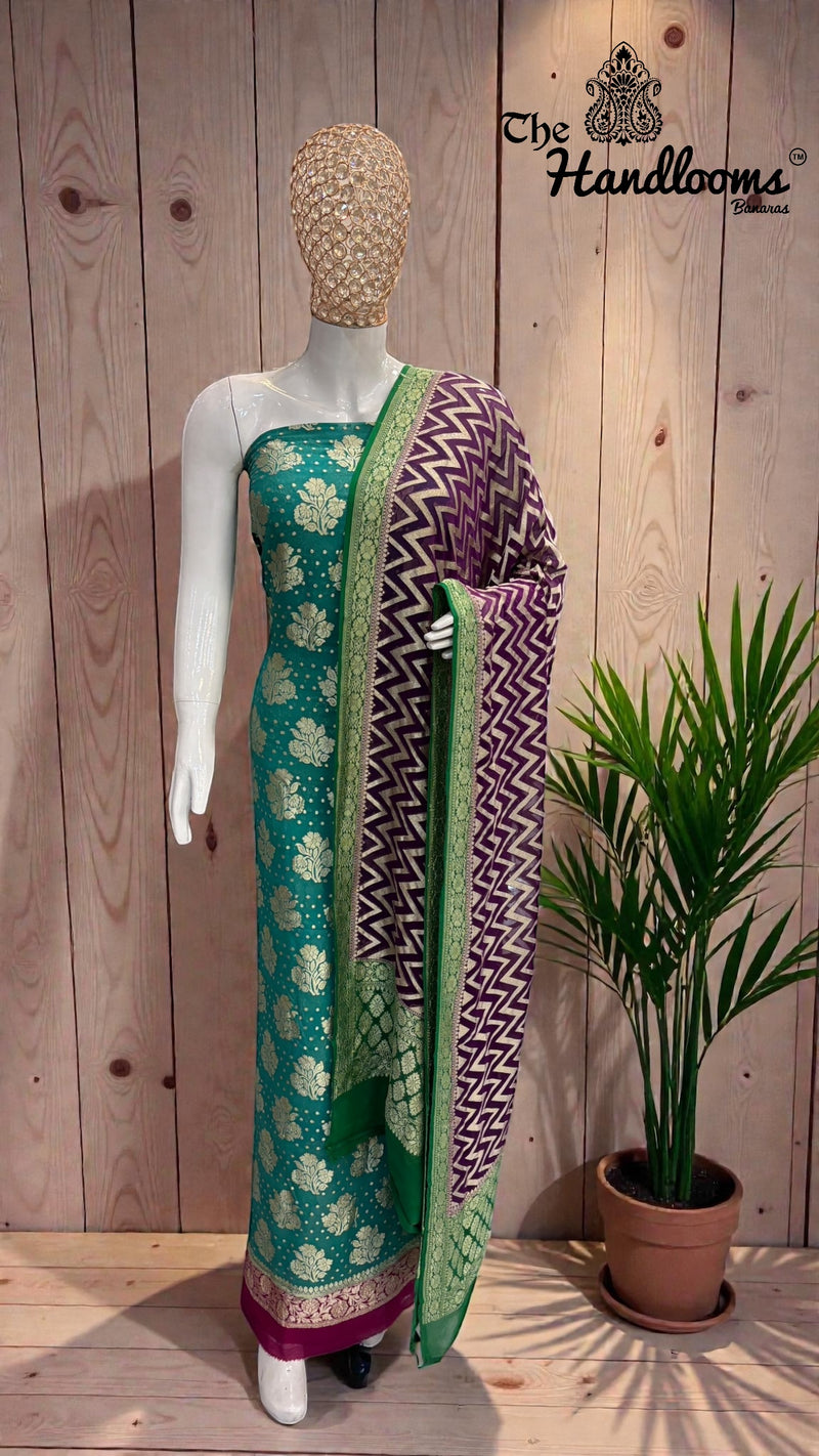 Khaddi Georgette Banarasi Dress Material Water Zari - The Handlooms
