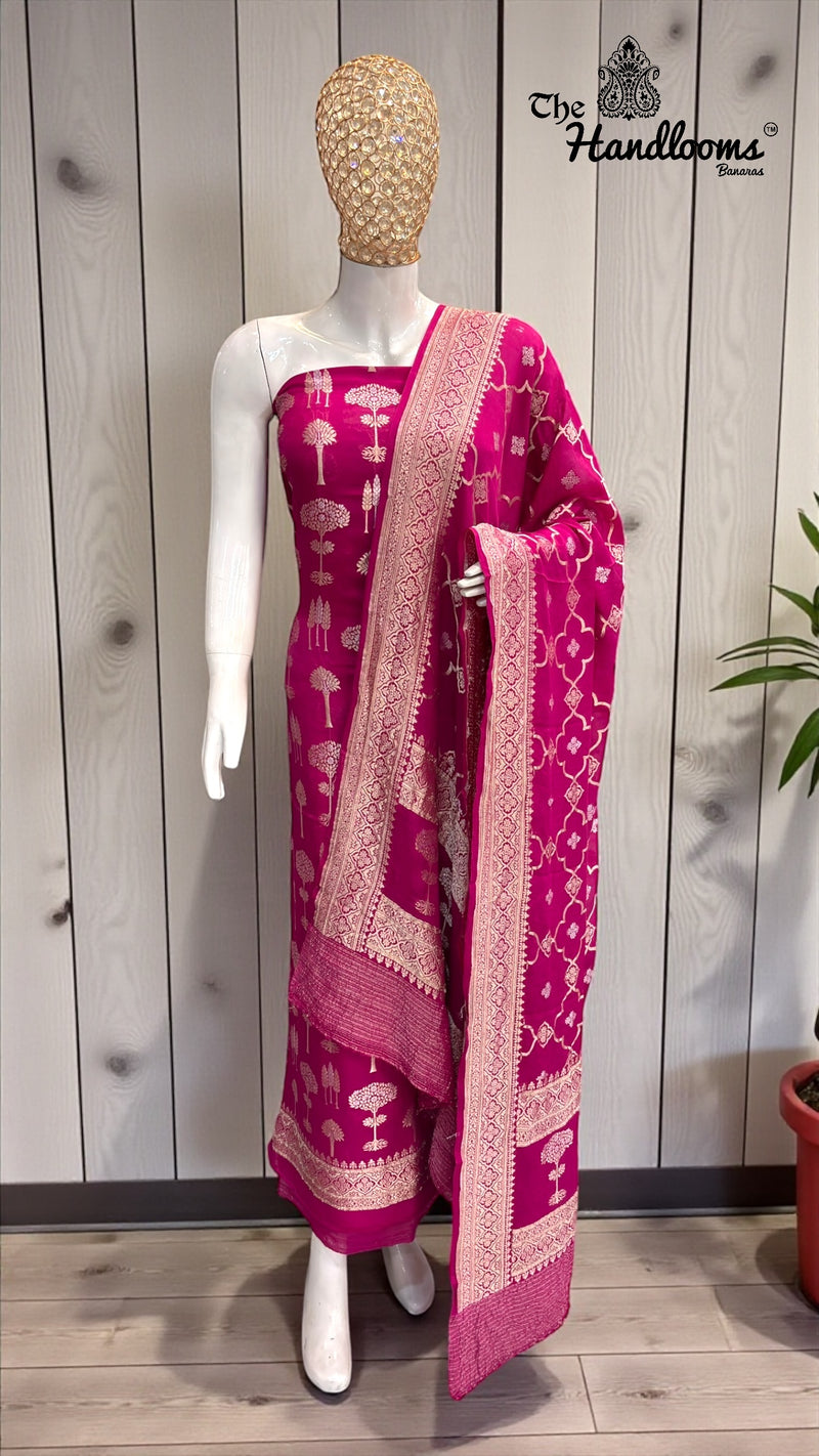 Khaddi Georgette Banarasi Dress material Water and Silver zari