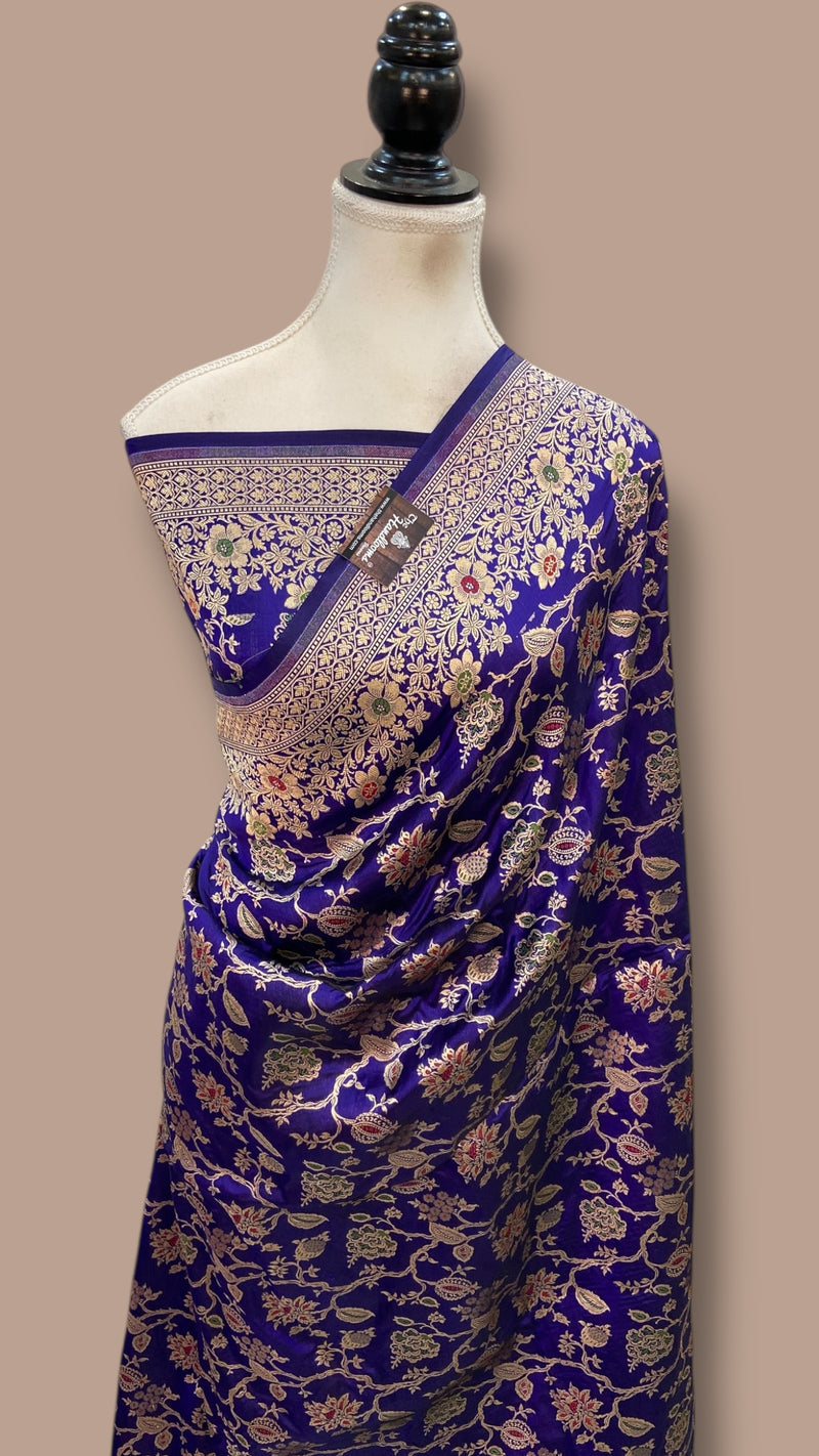 Pure Katan Silk Banarasi Handloom Saree - All over Jaal Work With Meenakari