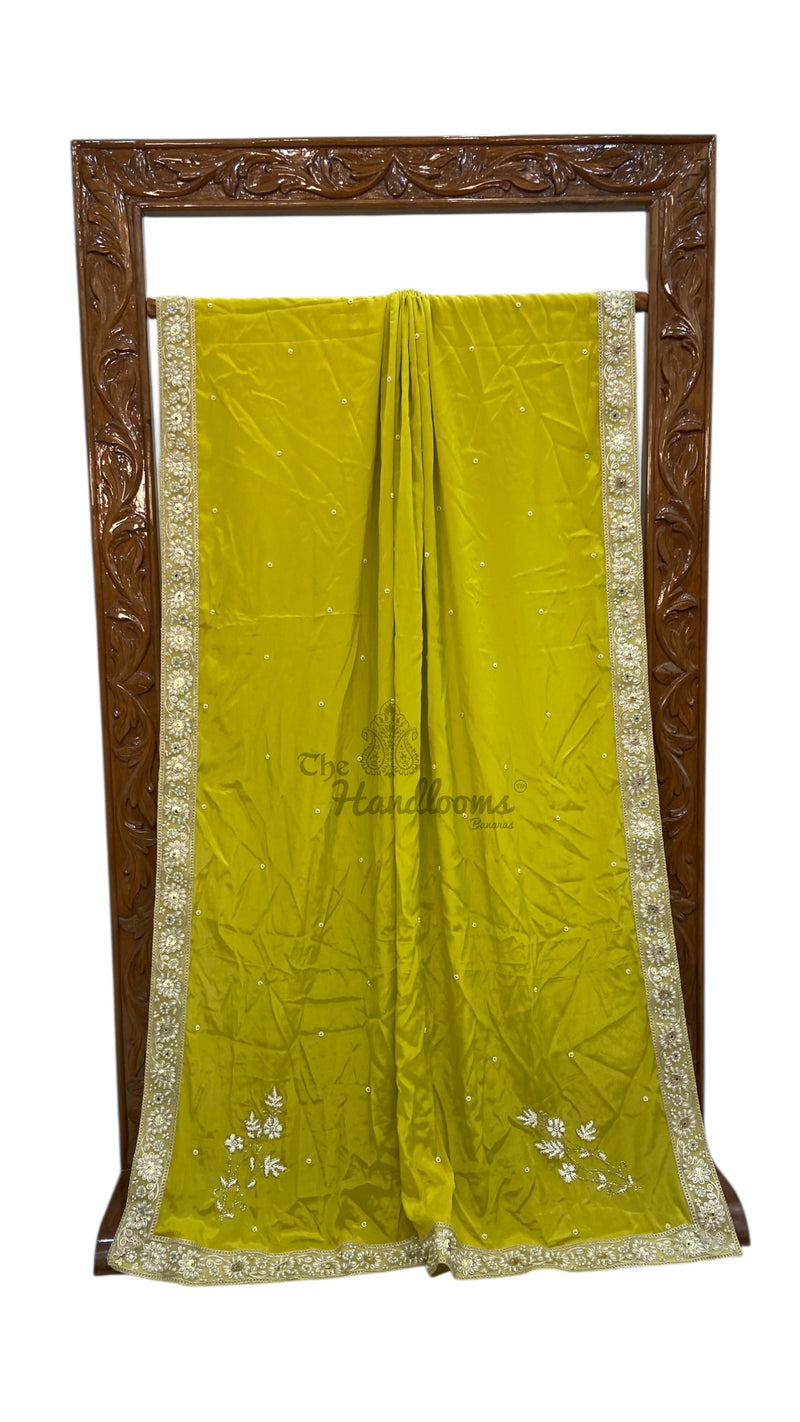 Pure Crepe Silk Handloom Banarasi Saree with Handwork