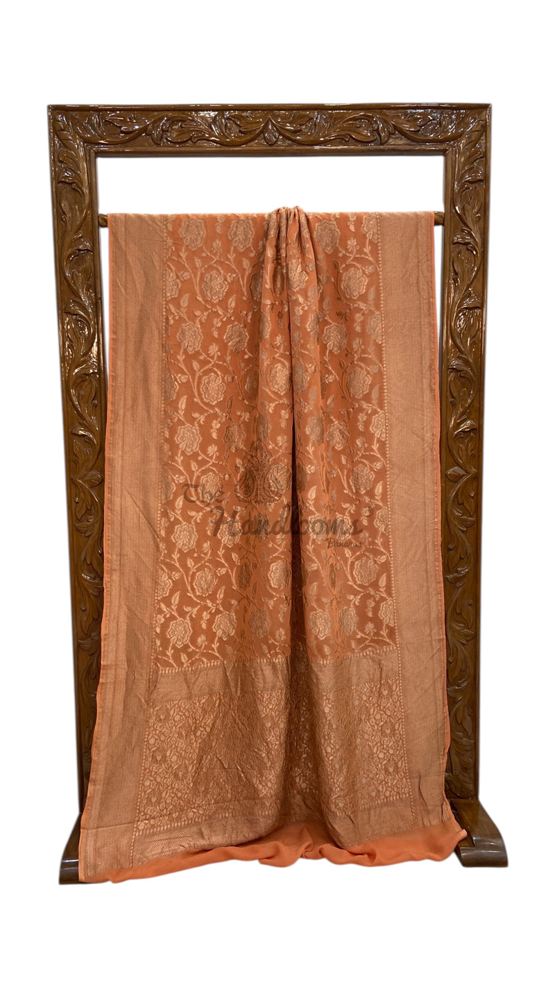 Pure Khaddi Georgette Handloom Banarasi Saree - Copper Zari