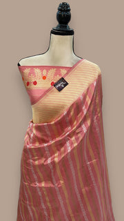 Pure Katan Silk Banarasi Handloom Saree - All over soona roopa  Kadua stripe - The Handlooms