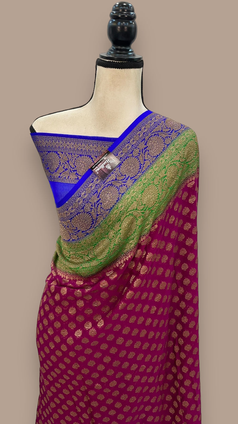 Khaddi Georgette Handloom Banarasi Saree -  Antique zari - The Handlooms