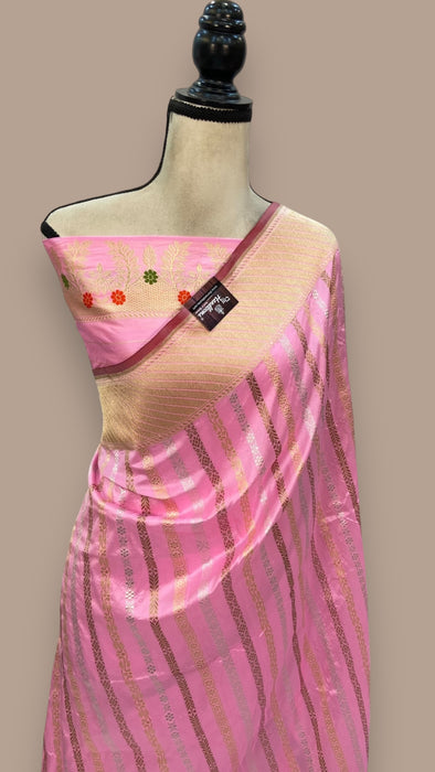 Pure Katan Silk Banarasi Handloom Saree - All over soona roopa Kadua stripe