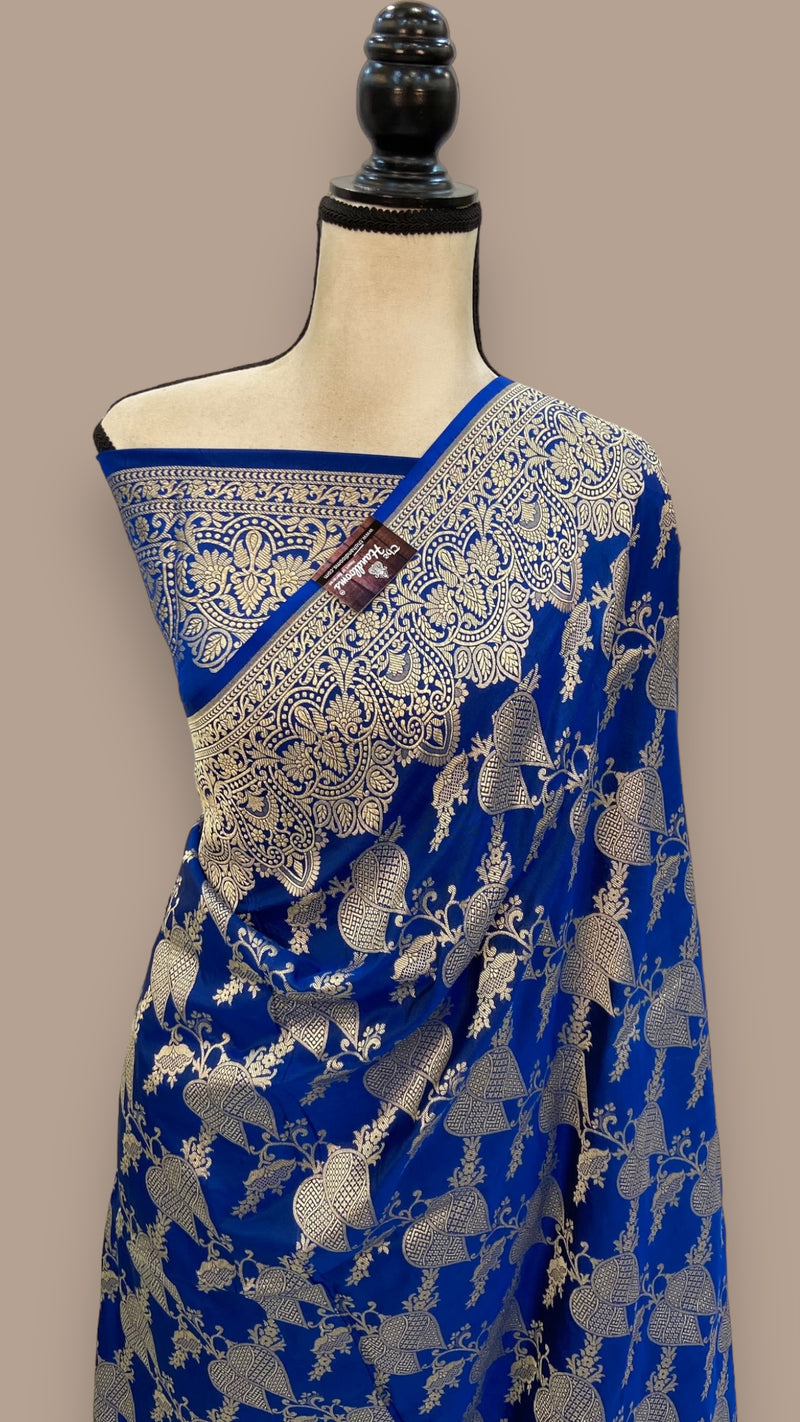 Pure Katan Silk Banarasi Handloom Saree - All Over Jaal Work - The Handlooms